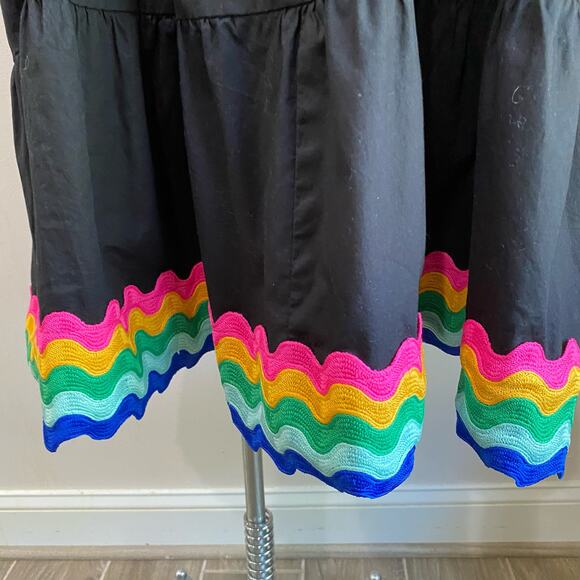 Crown & Ivy Tiered Swing Dress Black Rainbow Hem Bow Back Size XS - Picture 6 of 9